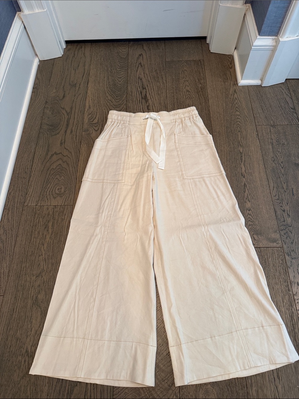 Maeve Elastic-Waist Wide Leg Pants in Light Cream